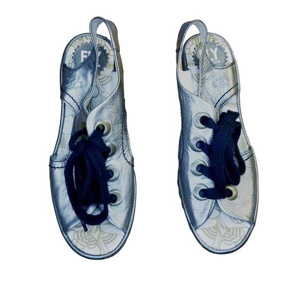 Fly London Ylva Wedge Women's Size 38 Metallic Lace Up Open Toe Platform - Picture 3 of 6